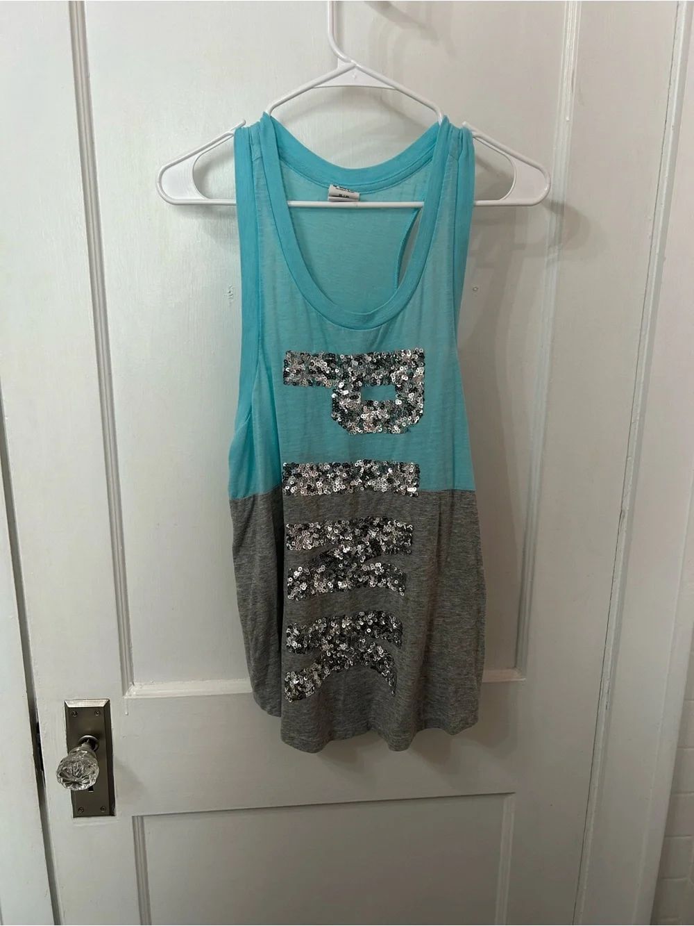 Sequin Accent Tank Top in Aqua and Gray